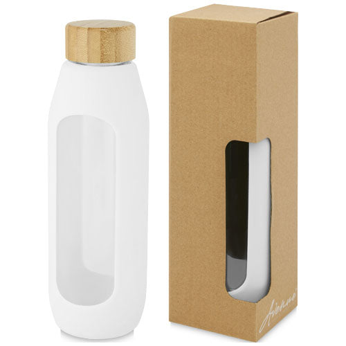 Botella de vidrio borosilicato con agarre de silicona de 600 ml