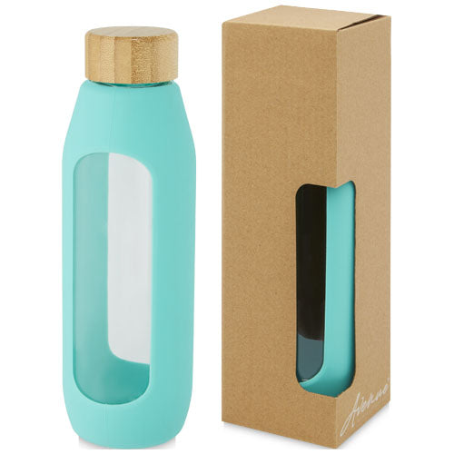 Botella de vidrio borosilicato con agarre de silicona de 600 ml