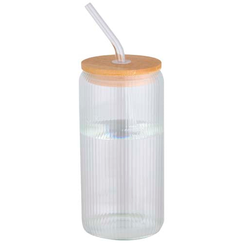 Jarra de 500 ml de vidrio borosilicato de pared simple con tapa de bambú