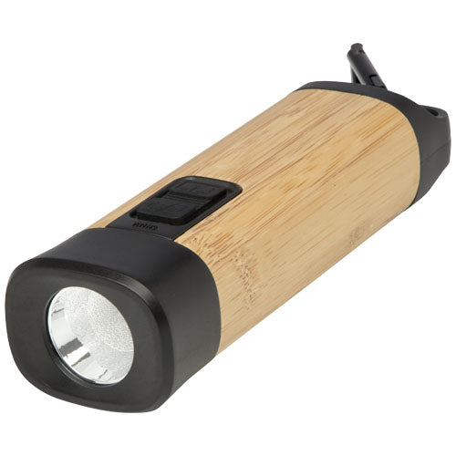 Linterna de plástico reciclado con mosquetón de bambú/RCS