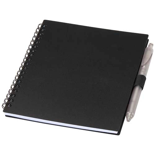 Juego de libreta de tapa blanda y bolígrafo de plástico reciclado (tinta azul)