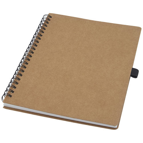 Libreta de tamaño A5 de cartón reciclado con espiral y papel de piedra