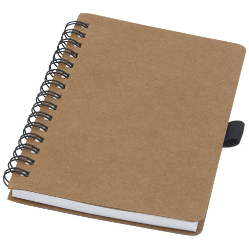 Libreta de tamaño A6 de cartón reciclado con espiral y papel de piedra