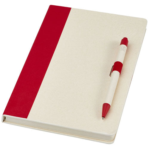 Set de libreta de referencia de tamaño A5 y bolígrafo fabricados con cartones de leche reciclados