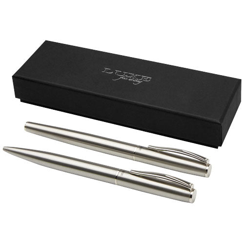 Set de bolígrafo y rollerball de acero inoxidable reciclado (tinta negra)