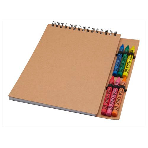 Libreta de tapa blanda A5 con espiral y set de ceras