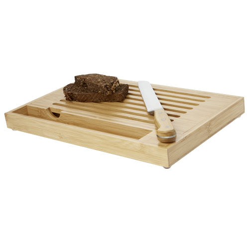 Tabla de cortar de bambú con cuchillo