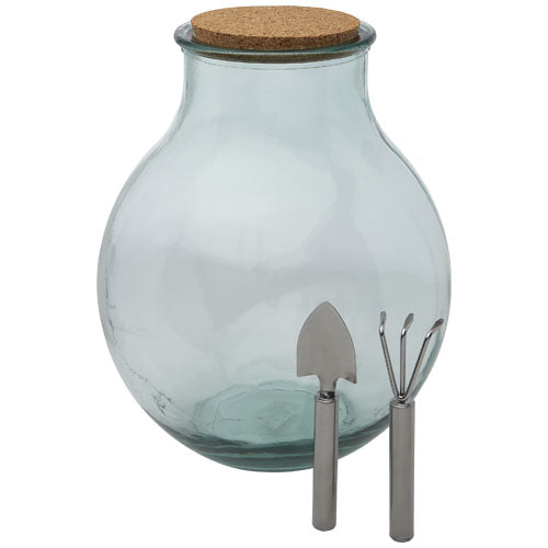 Terrario de vidrio reciclado con set de jardinería "Tier"