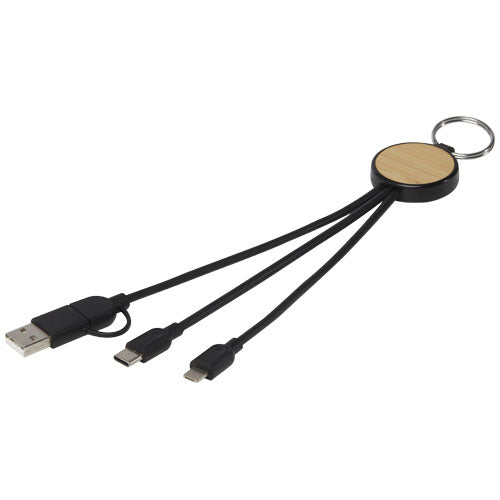 Cable de carga 6 en 1 de plástico reciclado/bambú con llavero