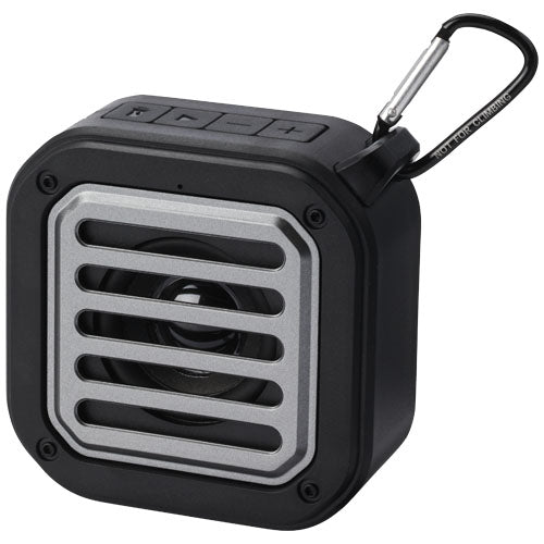 Altavoz solar Bluetooth IPX5 de 3W con mosquetón en plástico reciclado con certificación RCS