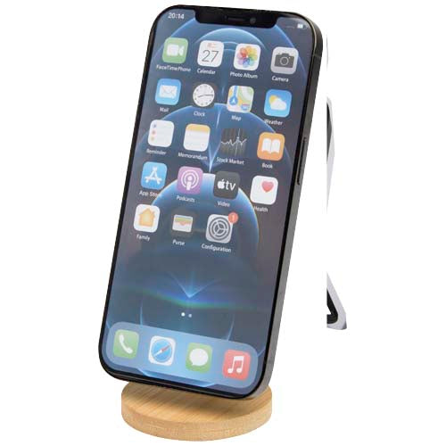 Soporte para teléfono magnético plegable de plástico reciclado con detalles de bambú