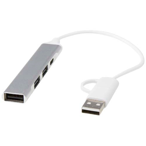 Hub USB-A y tipo-C de 4 puertos de aluminio reciclado con doble entrada