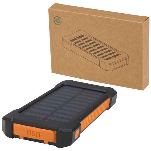 Batería externa solar de 5000 mAh y 10 W de plástico reciclado robusto con linterna incorporada