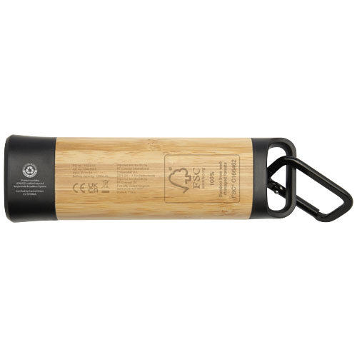 Linterna de plástico reciclado con mosquetón de bambú/RCS Kuma