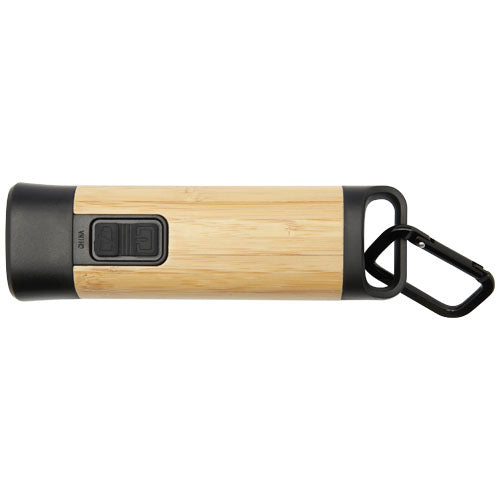 Linterna de plástico reciclado con mosquetón de bambú/RCS Kuma
