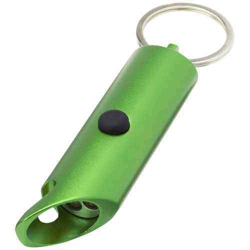 Luz LED IPX de aluminio reciclado y abrebotellas con llavero Flare