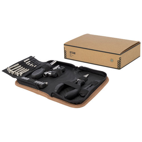 Set de herramientas de plástico reciclado con certificación RCS de 24 piezas con funda de corcho Spike