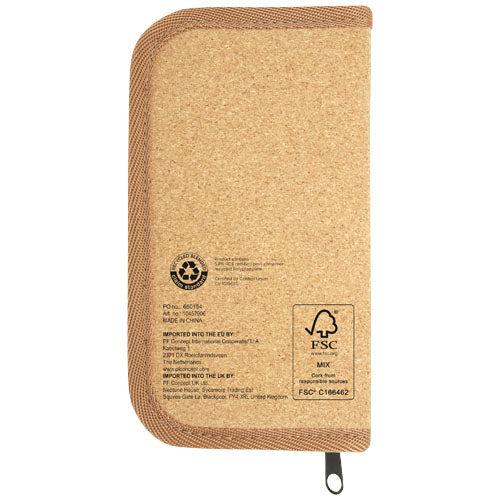 Set de herramientas de plástico reciclado con certificación RCS de 24 piezas con funda de corcho Spike