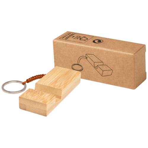 Soporte para teléfono de bambú con llavero