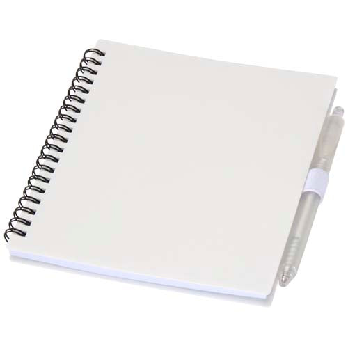 Juego de libreta de tapa blanda y bolígrafo de plástico reciclado (tinta azul)