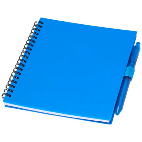 Juego de libreta de tapa blanda y bolígrafo de plástico reciclado (tinta azul)