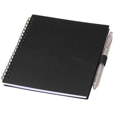 Juego de libreta de tapa blanda y bolígrafo de plástico reciclado (tinta azul)