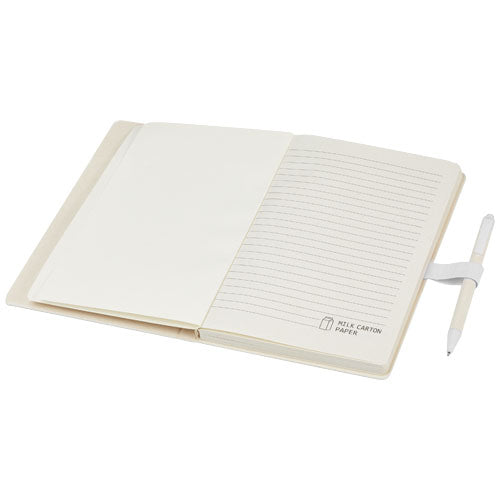 Set de libreta de referencia de tamaño A5 y bolígrafo fabricados con cartones de leche reciclados Dairy Dream