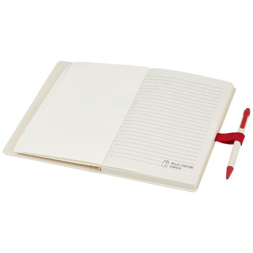 Set de libreta de referencia de tamaño A5 y bolígrafo fabricados con cartones de leche reciclados Dairy Dream