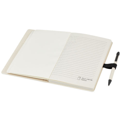 Set de libreta de referencia de tamaño A5 y bolígrafo fabricados con cartones de leche reciclados Dairy Dream