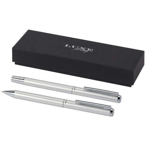 Set de regalo de bolígrafo y rollerball de aluminio reciclado Lucetto (tinta negra)