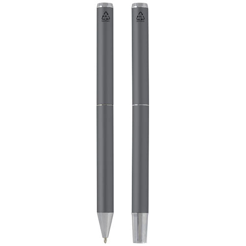 Set de regalo de bolígrafo y rollerball de aluminio reciclado Lucetto (tinta negra)