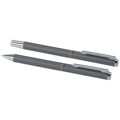 Set de regalo de bolígrafo y rollerball de aluminio reciclado Lucetto (tinta negra)