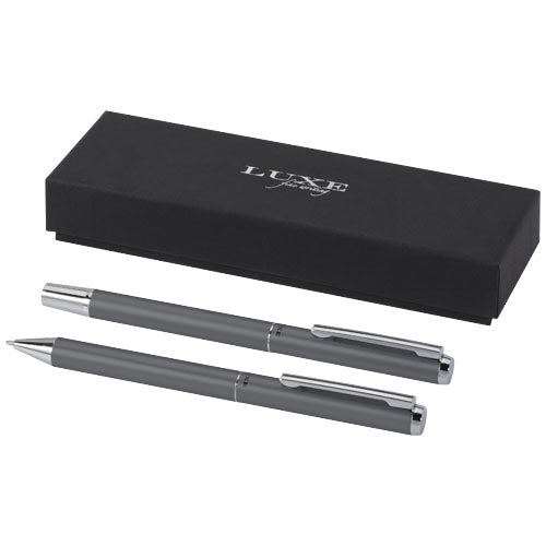 Set de regalo de bolígrafo y rollerball de aluminio reciclado Lucetto (tinta negra)
