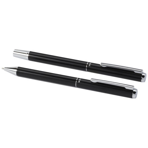 Set de regalo de bolígrafo y rollerball de aluminio reciclado Lucetto (tinta negra)
