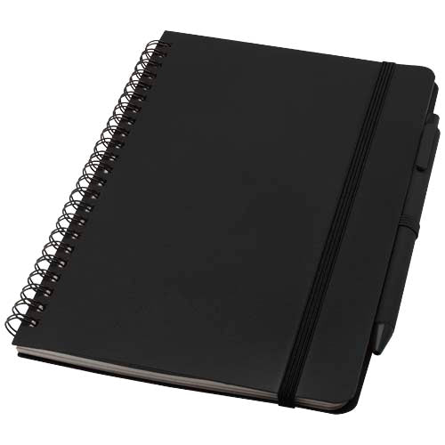 Libreta de tapa dura A5 de plástico procedente del océano con bolígrafo (tinta negra)