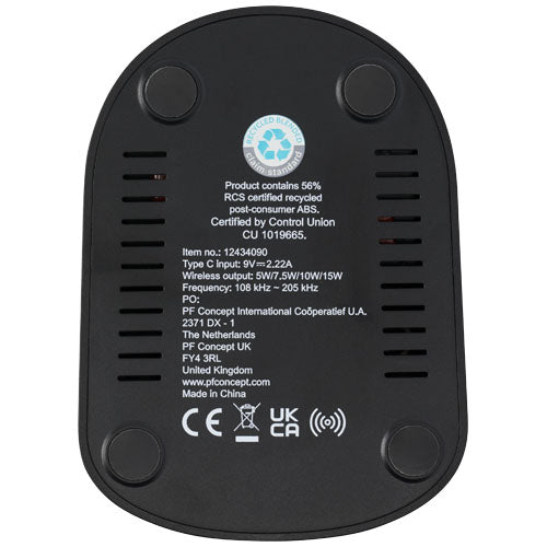 Base de carga inalámbrica con doble bobina de 15W en plástico reciclado con certificación RCS Loop