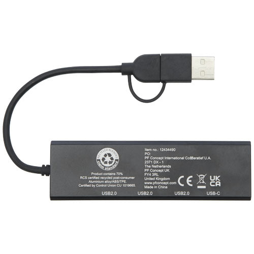 Hub USB 2.0 de aluminio reciclado con certificación RCS