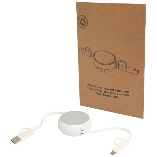 Cable retráctil 5 en 1 de 100 cm de plástico reciclado y aluminio para sincronización de datos y carga rápida de 45 W