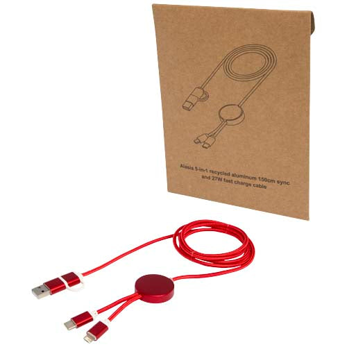 Cable 5 en 1 de aluminio y plástico reciclado de 150 cm para sincronización de datos y carga rápida de 27 W