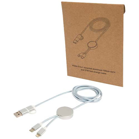 Cable 5 en 1 de aluminio y plástico reciclado de 150 cm para sincronización de datos y carga rápida de 27 W