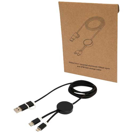 Cable 5 en 1 de aluminio y plástico reciclado de 150 cm para sincronización de datos y carga rápida de 27 W