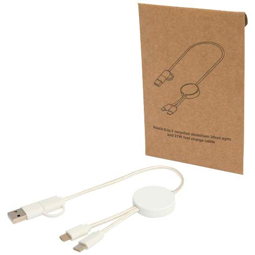 Cable 5 en 1 de plástico reciclado de 30 cm para sincronización de datos y carga rápida de 27 W