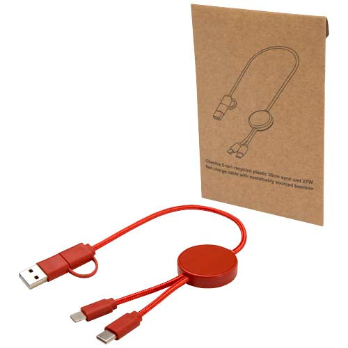 Cable 5 en 1 de plástico reciclado de 30 cm para sincronización de datos y carga rápida de 27 W