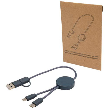 Cable 5 en 1 de plástico reciclado de 30 cm para sincronización de datos y carga rápida de 27 W