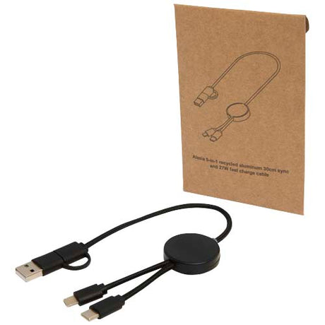 Cable 5 en 1 de plástico reciclado de 30 cm para sincronización de datos y carga rápida de 27 W