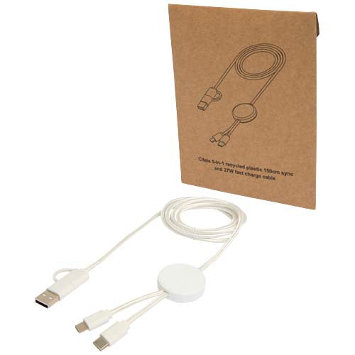 Cable 5 en 1 de plástico reciclado de 150 cm para sincronización de datos y carga rápida de 27 W