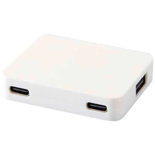 Hub USB de 4 puertos con salida USB-A y tipo-C y doble entrada fabricado con plástico reciclado