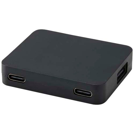 Hub USB de 4 puertos con salida USB-A y tipo-C y doble entrada fabricado con plástico reciclado