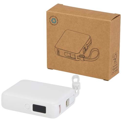 Batería externa para tableta de 10 000 mAh y 35 W con cable tipo C integrado y fabricada con plástico reciclado