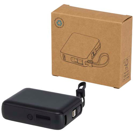 Batería externa para tableta de 10 000 mAh y 35 W con cable tipo C integrado y fabricada con plástico reciclado